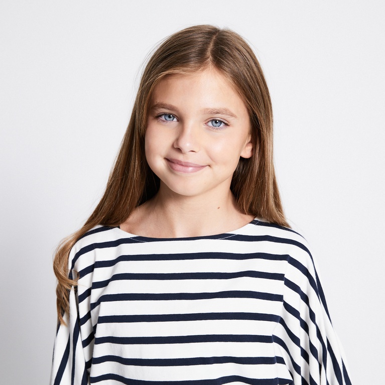 Wide sleeve top "Rochelle star stripe" White